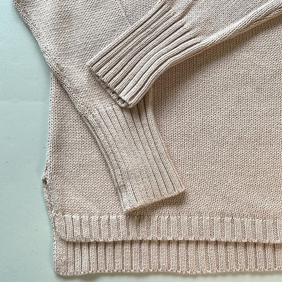 NWT Chaps Pointelle Yoke Sweater Leaf Stitch Blush Pink with Gold Threds L - Picture 6 of 13